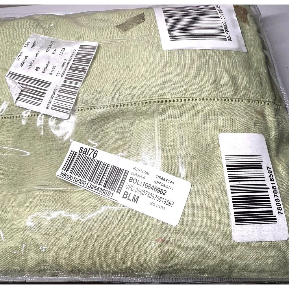 Sferra Festival Rectangle Tablecloth 66x140 Kiwi Linen Hemstitch